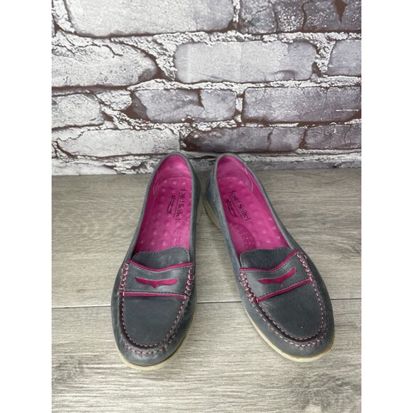 Josef Seibel Gray Leather Pink Stitching Penny Loafer Comfort Shoes Women 36EU/6 - Picture 10 of 16